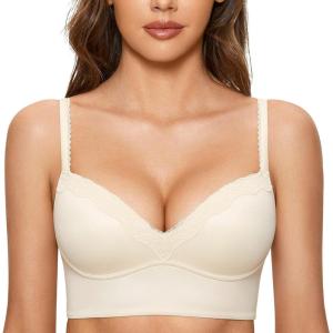 DOBREVA Women’s Push Up Bra Wireless Padded No Underwire Back Smoothing Bralettes Sports Bras(Parchment)