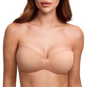DOBREVA Women’s Strapless Push Up Bra Plus Size Padded Underwire Multiway Bandeau(Barely Buff)