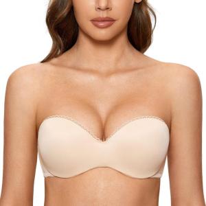 DOBREVA Women’s Strapless Push Up Bra Plus Size Padded Underwire Multiway Bandeau(Beige)
