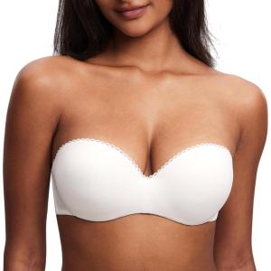 DOBREVA Women’s Strapless Push Up Bra Plus Size Padded Underwire Multiway Bandeau(Coconut White)