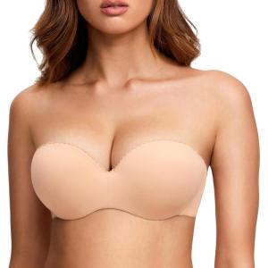 DOBREVA Women’s Strapless Push Up Bra Plus Size Padded Underwire Multiway Bandeau(Cream Peach)