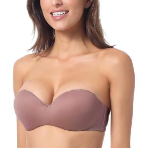 DOBREVA Women’s Strapless Push Up Bra Plus Size Padded Underwire Multiway Bandeau(Mochaccino)