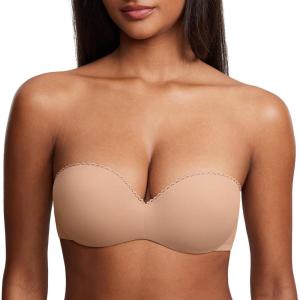 DOBREVA Women’s Strapless Push Up Bra Plus Size Padded Underwire Multiway Bandeau(Natural)