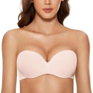 DOBREVA Women’s Strapless Push Up Bra Plus Size Padded Underwire Multiway Bandeau(Rose White)