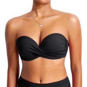 DOBREVA Women’s Underwire Bandeau Bikini Top Sexy Strapless Bathing Suit Tops Halter Swimwear – Bra Sizes(Black)