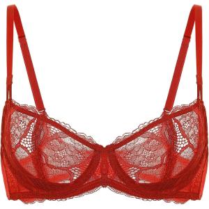 DOBREVA Women’s Unlined Balconette Bra Sexy Lace Sheer Underwire Large Breasts Demi Cup(Bossa Nova)