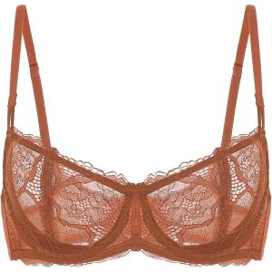 DOBREVA Women’s Unlined Balconette Bra Sexy Lace Sheer Underwire Large Breasts Demi Cup(Bronze Beige)