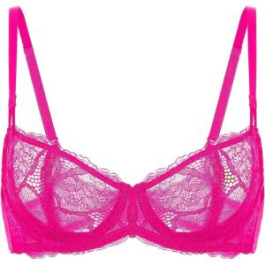 DOBREVA Women’s Unlined Balconette Bra Sexy Lace Sheer Underwire Large Breasts Demi Cup(Glitter Pink)
