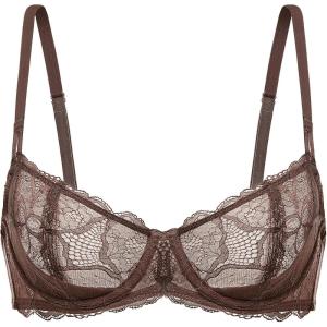 DOBREVA Women’s Unlined Balconette Bra Sexy Lace Sheer Underwire Large Breasts Demi Cup(Toasted Brown)