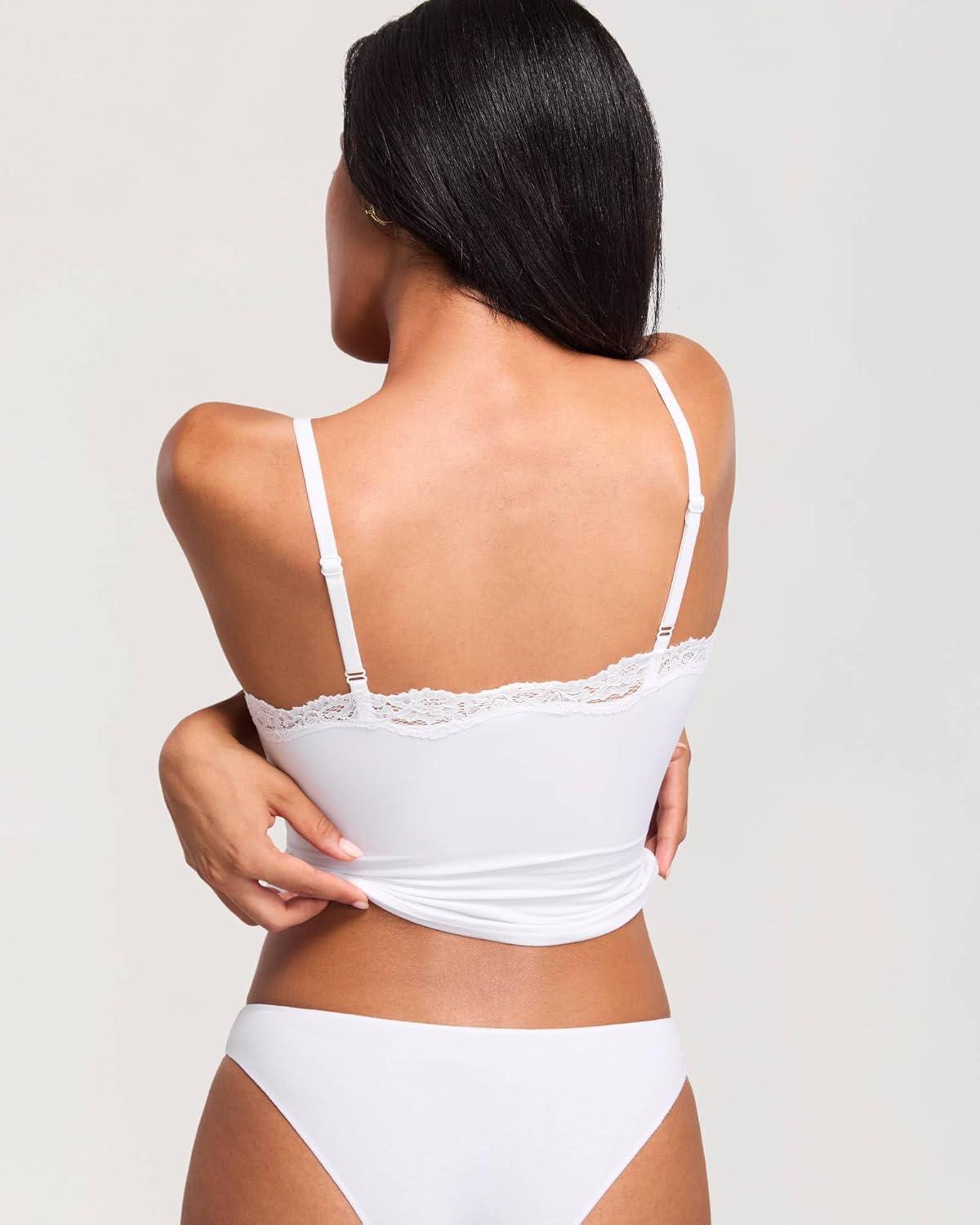 imageDOBREVA Womens Lace Camisole Tops Double Lined V Neck Cami Sleeveless Fitted Sexy Going Out Y2K Tank TopWhite
