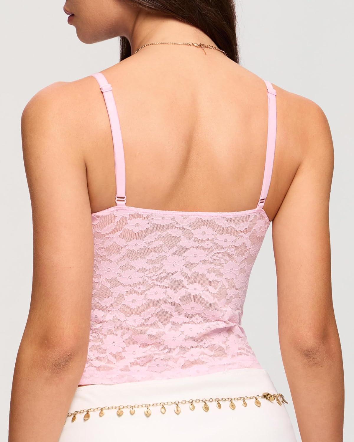 imageDOBREVA Womens Lace Camisole V Neck Tank Top Sexy Sleeveless Y2K Style Going Out OutfitsSweet Pink