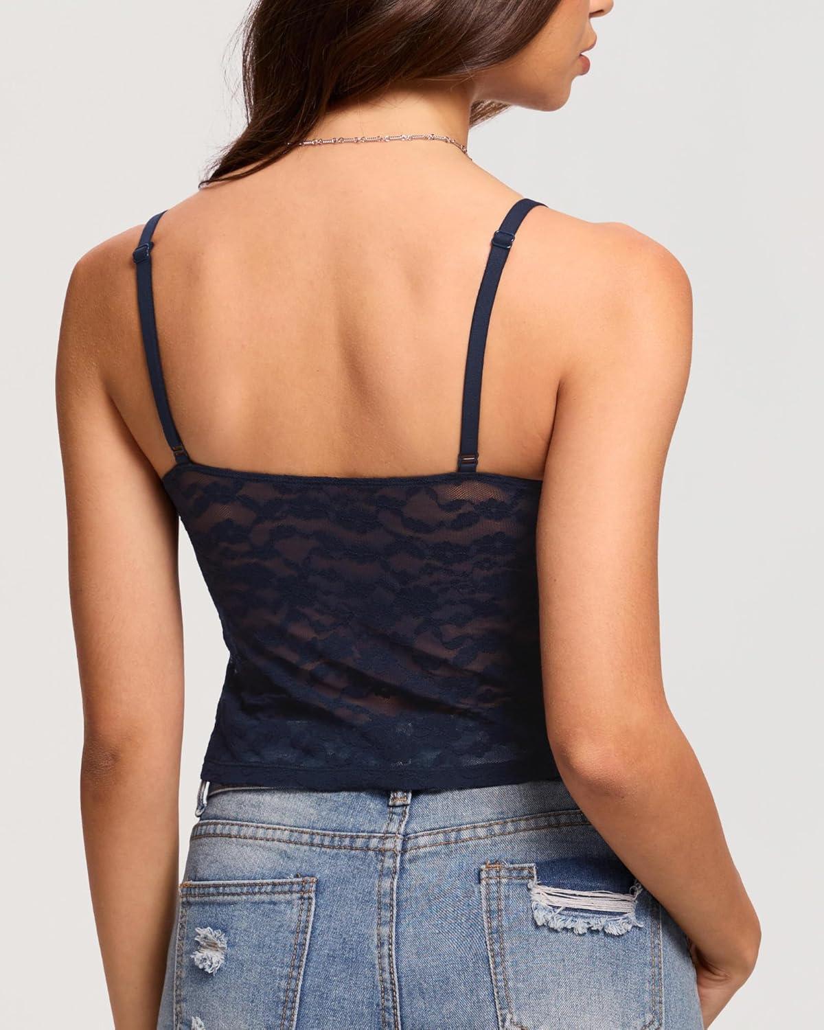 imageDOBREVA Womens Lace Camisole V Neck Tank Top Sexy Sleeveless Y2K Style Going Out OutfitsTwilight Blue