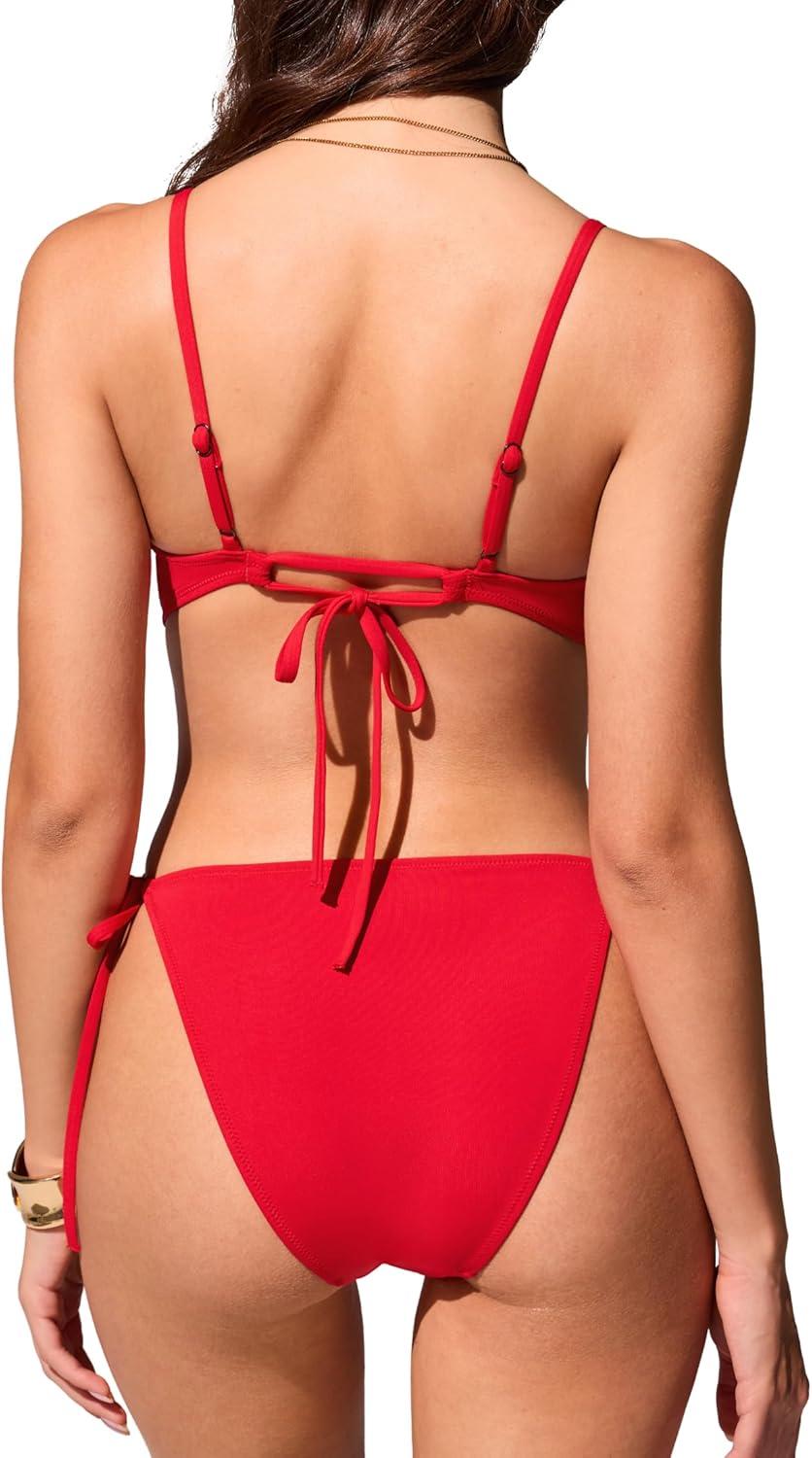 imageDOBREVA Womens One Piece Swimsuit Strappy Backless Bathing Suit V Neck Cutout Sexy Open Back Lined Adjustable SwimwearDeep Red