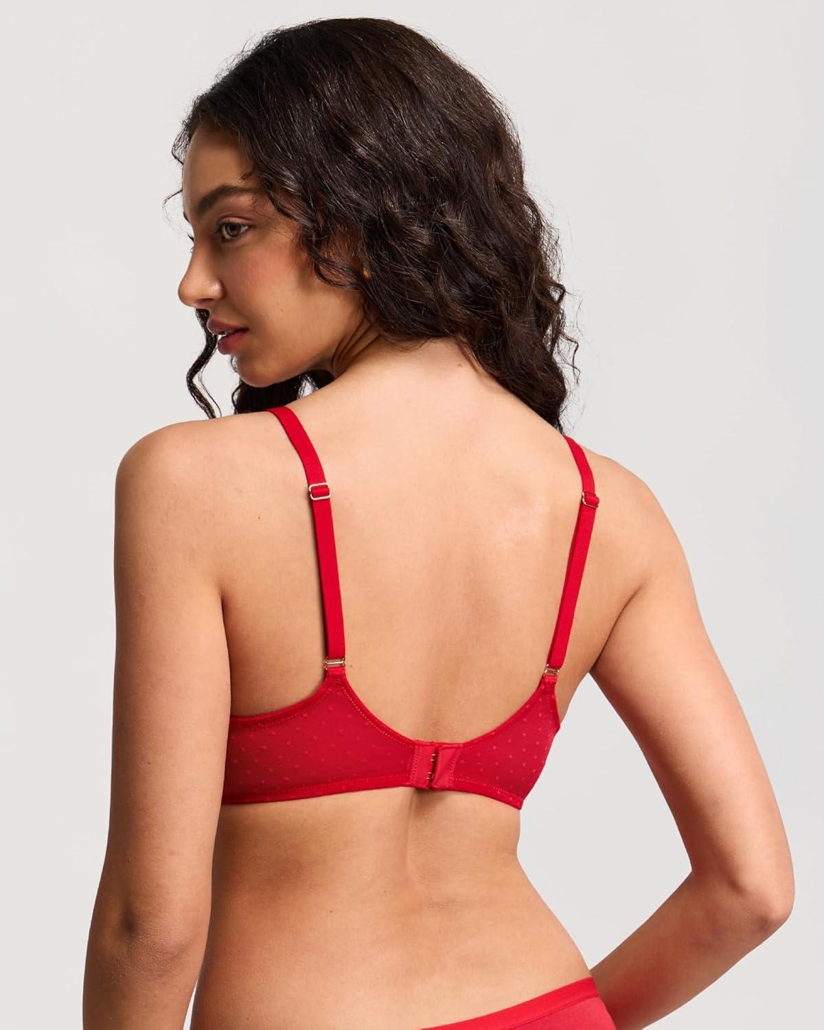 imageDOBREVA Womens Sheer Mesh Unlined Demi Bra Seamless Underwire See Through Sexy Everyday BrasLipstick Red