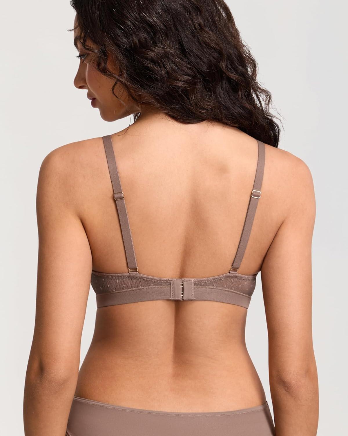 imageDOBREVA Womens Triangle Bralette Wireless Unlined Bra Sheer Mesh Plunge Seamless Bras Plus SizeBrown Purple