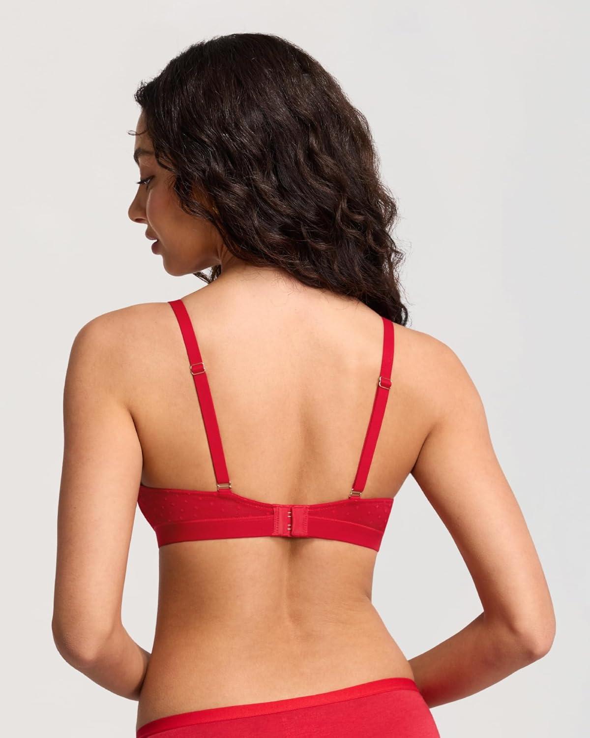 imageDOBREVA Womens Triangle Bralette Wireless Unlined Bra Sheer Mesh Plunge Seamless Bras Plus SizeLipstick Red