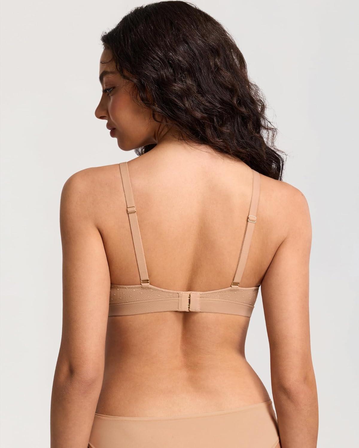 imageDOBREVA Womens Triangle Bralette Wireless Unlined Bra Sheer Mesh Plunge Seamless Bras Plus SizeNatural