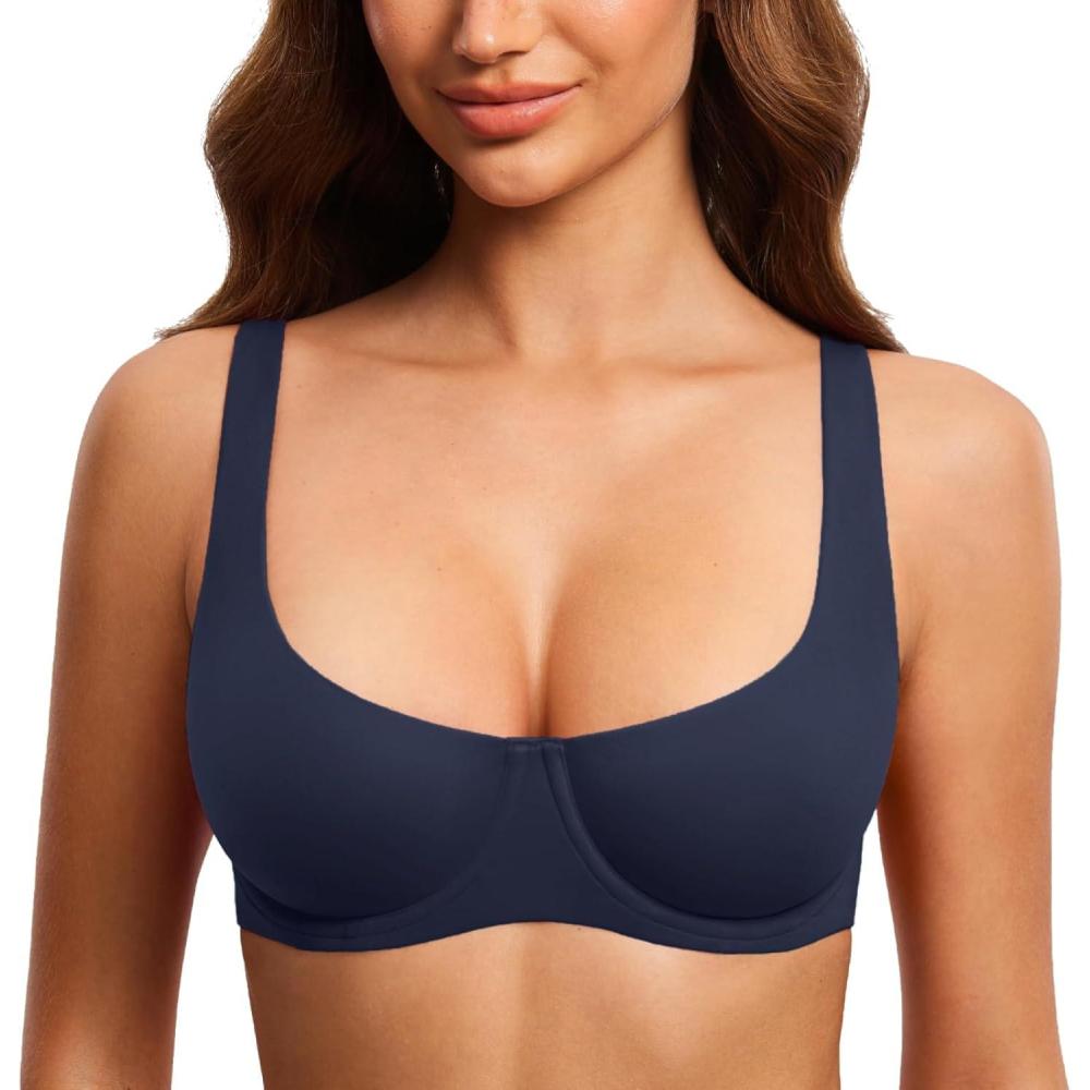 imageDOBREVA Womens Unlined Balconette Bra Underwire Supportive Plus Size Smooth Scoop NeckDeep Ocean Blue  Unlined