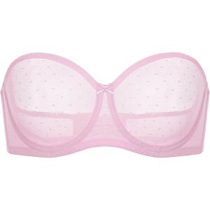 DOBREVA Women’s Mesh Strapless Bra Sheer Unlined See Through Underwire Bras Plus Size(Sweet Pink)
