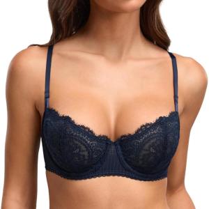 DOBREVA Women’s Sexy Lace Push Up Plus Size Bra Sheer Balconette Underwire Unlined(Deep Ocean Blue)