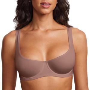DOBREVA Women’s Unlined Balconette Bra Underwire Supportive Plus Size Smooth Scoop Neck(Brown Purple – Unlined)