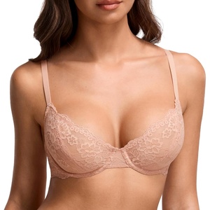DOBREVA Women’s Lace Bra Unlined Demi Underwire See Through Sheer Supportive Comfortable Fit(Blush Beige)