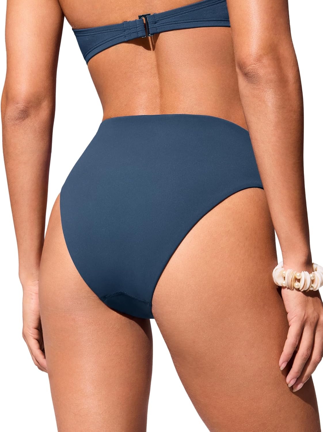 image:imageDOBREVA Womens High Waisted Bikini Bottoms Soft Gentle Compressive Fabric Full Lining High Cut Cheeky Bathing Suit Bottom Swim Briefs For beach pool vacationInsignia Blue
