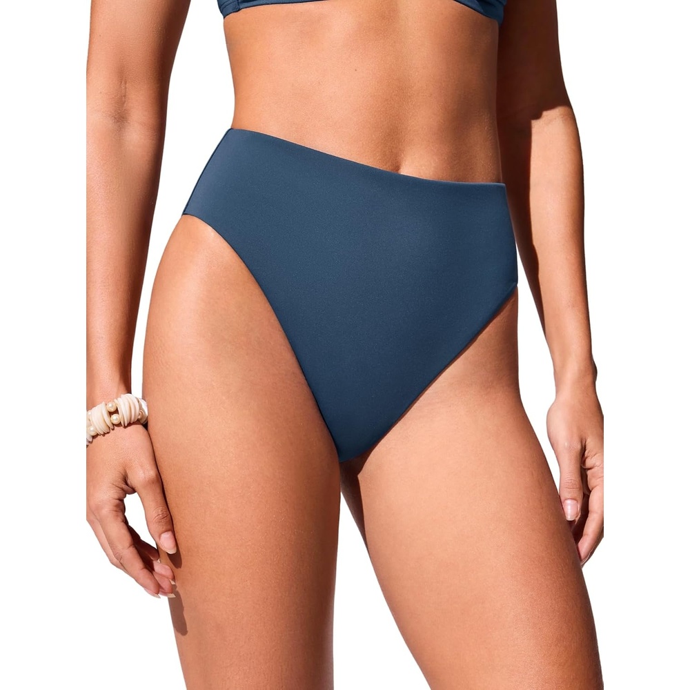 image:imageDOBREVA Womens High Waisted Bikini Bottoms  Soft Gentle Compressive Fabric Full Lining High Cut Cheeky Bathing Suit Bottom Swim Briefs For beach pool vacationInsignia Blue
