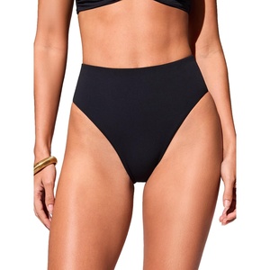DOBREVA Women’s High Waisted Bikini Bottoms | Soft, Gentle Compressive Fabric, Full Lining, High Cut, Cheeky Bathing Suit Bottom, Swim Briefs, For beach, pool, vacation(Black)