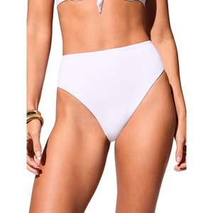 DOBREVA Women’s High Waisted Bikini Bottoms | Soft, Gentle Compressive Fabric, Full Lining, High Cut, Cheeky Bathing Suit Bottom, Swim Briefs, For beach, pool, vacation(White)